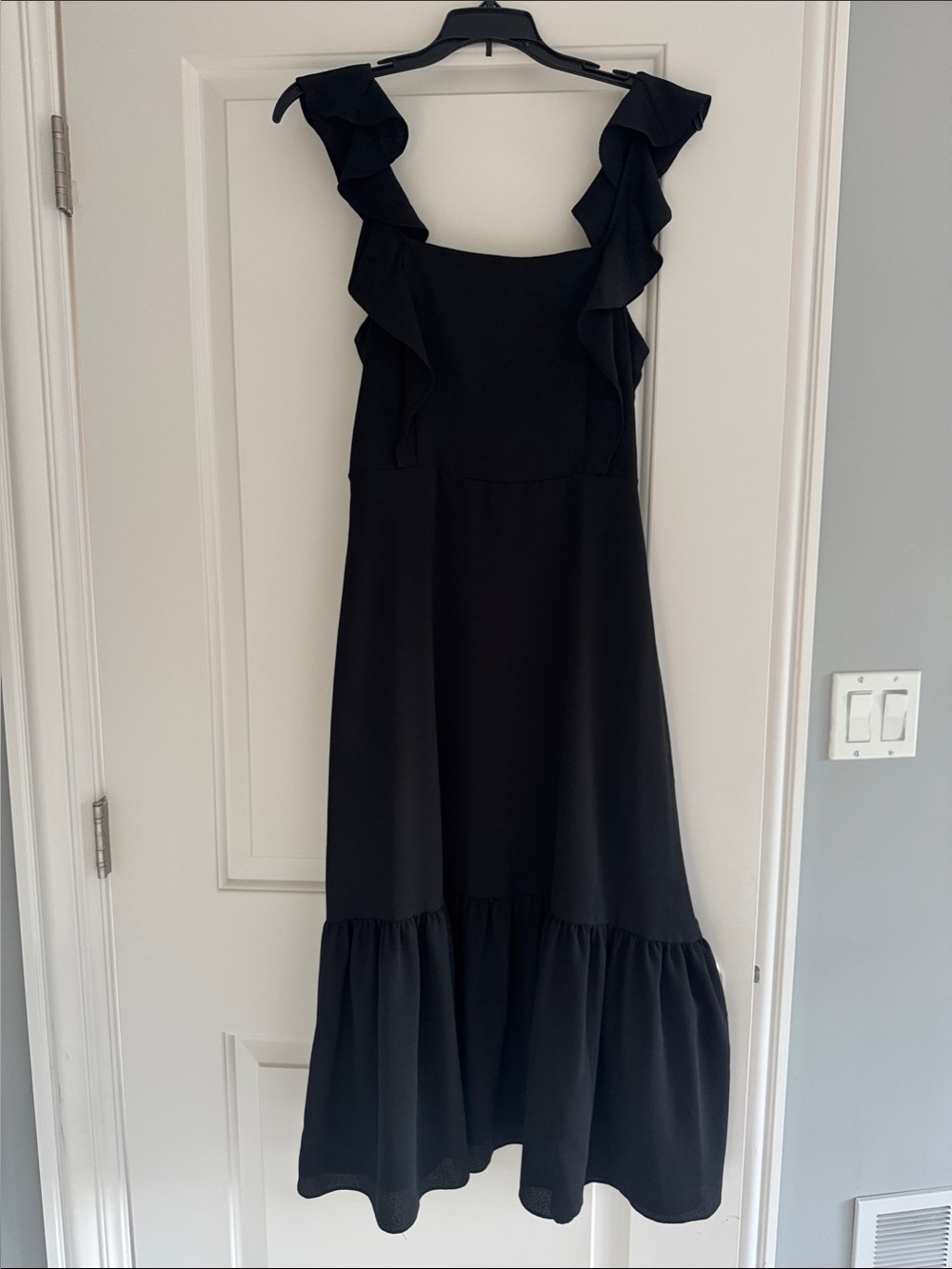 BCBG Paris Black Ruffle Strap Maxi Dress